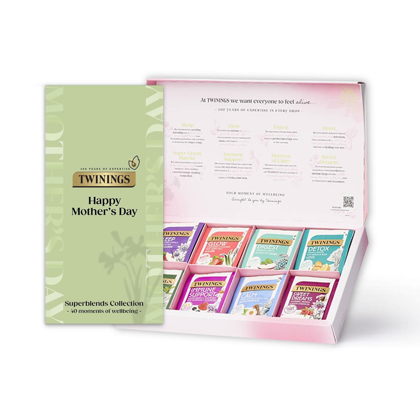 Twinings Superblends Collection Gift Box | Green Tea & Herbal Infusions Selection Box | Wellness Gift | 8 flavours | 40 Recyclable Individually Wrapped Plant-Based Tea Bags