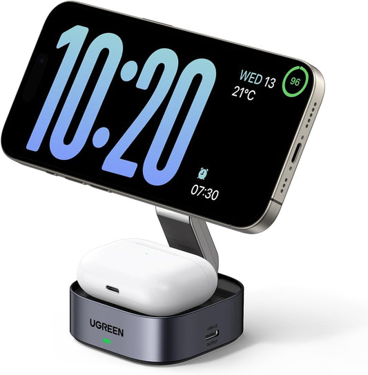 UGREEN MagFlow MagSafe Charger Compatible, 15W Wireless Charger Stand,Magnetic Charging Station, Compatible with iPhone 16/15/15 Plus/15 Pro Max