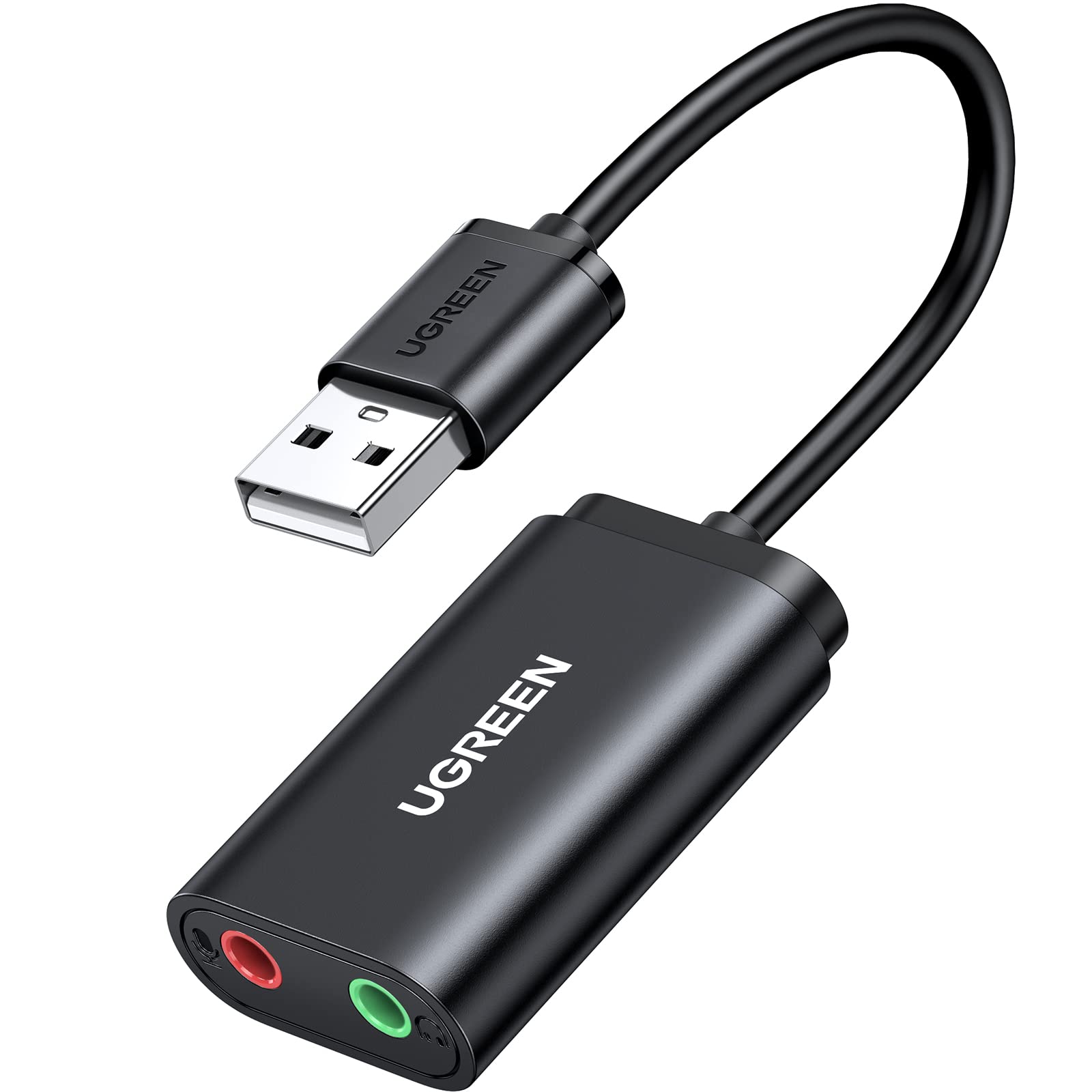 UGREEN USB Sound Card USB 2.0 to 3.5mm Jack Audio Adapter Dual Aux Stereo Headphone Microphone Splitter External DAC Dongle Compatible with Laptop Raspberry Mac Windows Linux