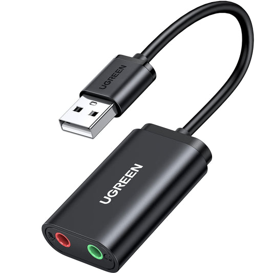 UGREEN USB Sound Card USB 2.0 to 3.5mm Jack Audio Adapter Dual Aux Stereo Headphone Microphone Splitter External DAC Dongle Compatible with Laptop Raspberry Mac Windows Linux