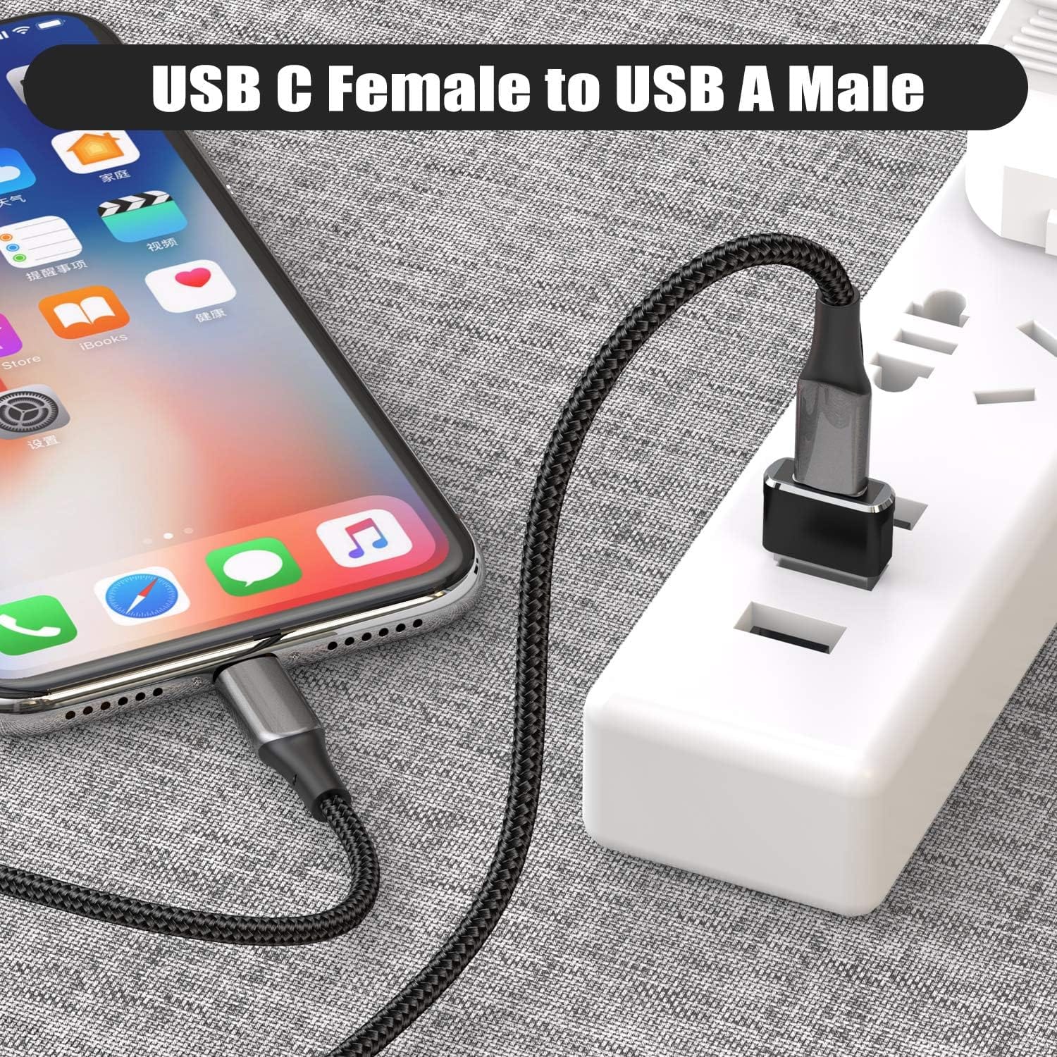 USB to USB C Adapter Cable 3-Pack - USB C Female to USB A Male Charger Cable Converter for Apple iWatch 8 7, MacBook, iPhone 12 13 14 15 Max Pro, Airpods, iPad 10 Air 4 5 Mini 6, CarPlay, Galaxy S23 S24 A34 by BASESAILOR