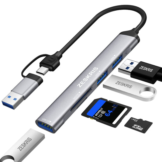 USB C Hub, ZESKRIS 5 Ports Ultra Slim Data Type C Hub with 1 USB 3.0, 2 USB 2.0, TF/SD/MicroSD Card Reader Portable USB for Macbook, Lapto