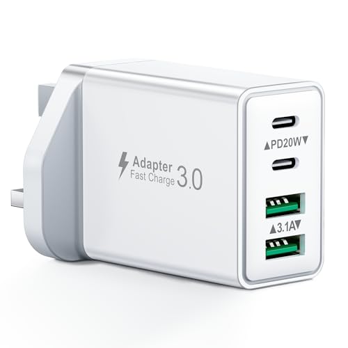 USB C Plug Fast Charge, 40W Multi USB Fast Charger UK for iPhone Pro Max Plus, Samsung, Multiport USB Wall Plug Dual USBC Power Adapter Type C Charger Head