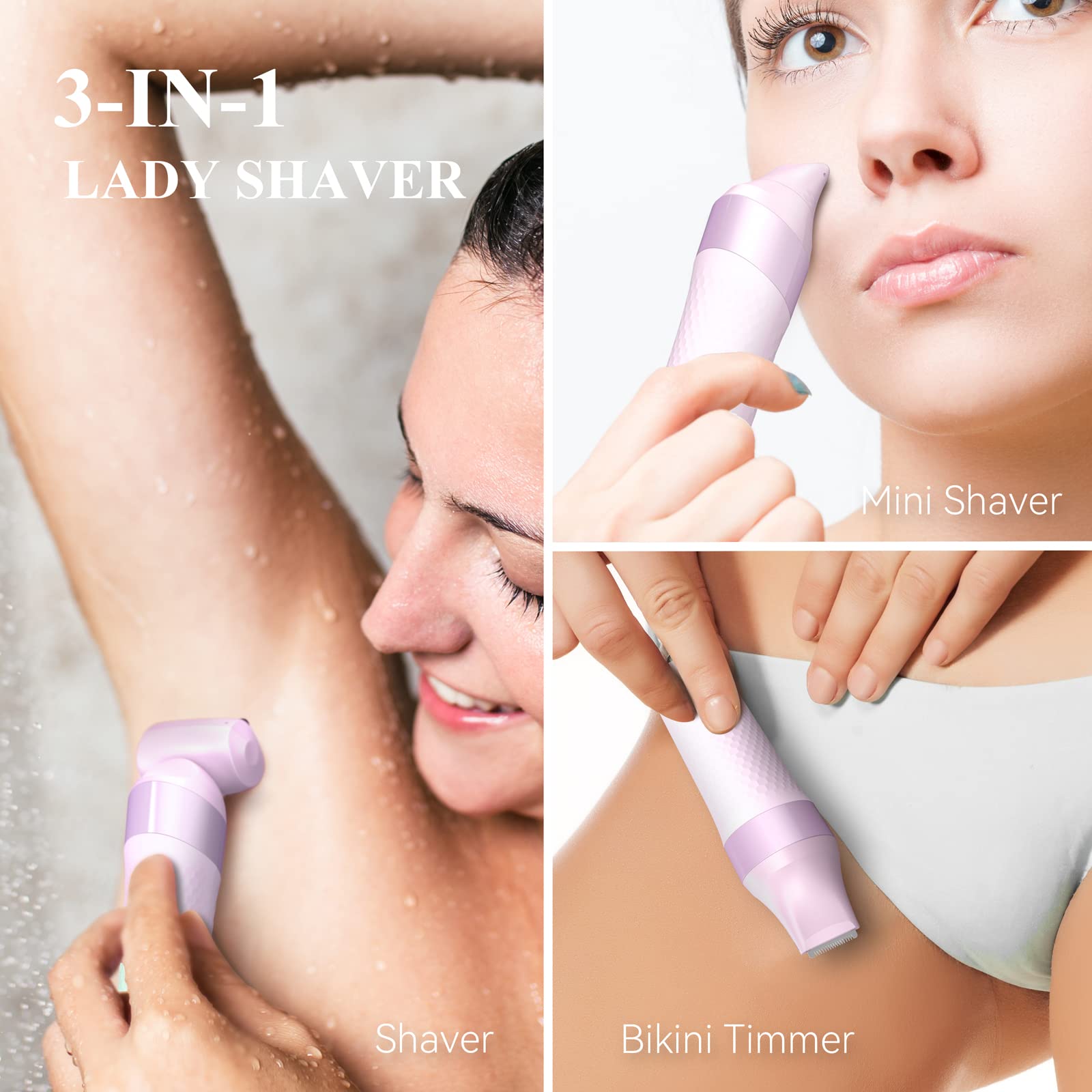 Unibono Lady Shaver Trimmer Kit, Cordless Electric Razor for Women Body Hair Removal, Rechargeable Bikini Trimmer for Arms, Pubic, Legs, Wet & Dry Painless Dual Foil Shave with LED Light
