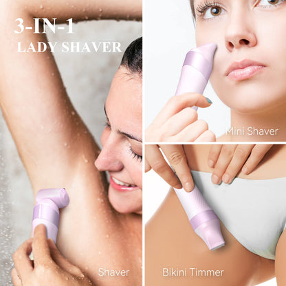Unibono Lady Shaver Trimmer Kit, Cordless Electric Razor for Women Body Hair Removal, Rechargeable Bikini Trimmer for Arms, Pubic, Legs, Wet & Dry Painless Dual Foil Shave with LED Light