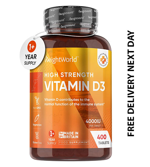 Vitamin D3 4000 IU – 400 High Strength Vitamin D Tablets (1+ Year Supply) – Vegetarian Immune System Vitamins - One A Day Vitamin D Supplement - VIT D3 As Cholecalciferol - Made in The UK
