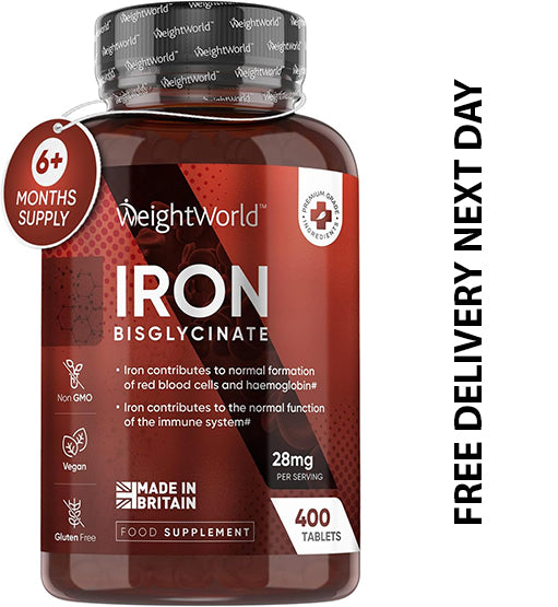 Gentle Iron Tablets High Strength 28mg - 400 Tablets (6+ Months Supply) - Vegan Iron Bisglycinate - Energy Tablets for Tiredness and Fatigue - High Absorption Iron Supplements for Women and Men