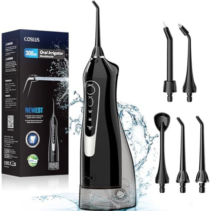 Water Dental Flosser for Teeth Cordless COSLUS Portable Oral Irrigator Rechargeable Tooth Flosser Teeth Braces Pick Waterproof Irrigation Cleaner for Travel Home
