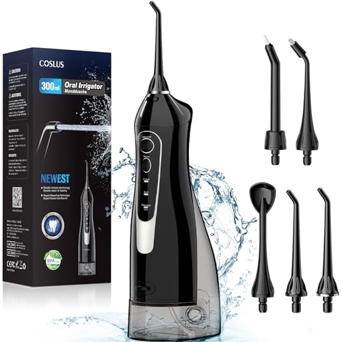Water Dental Flosser for Teeth Cordless COSLUS Portable Oral Irrigator Rechargeable Tooth Flosser Teeth Braces Pick Waterproof Irrigation Cleaner for Travel Home