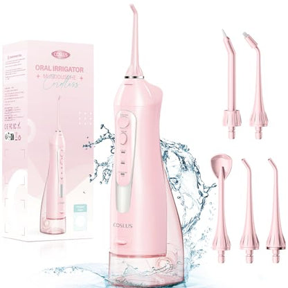 Water Dental Flosser for Teeth Cordless COSLUS Portable Oral Irrigator Rechargeable Tooth Flosser Teeth Braces Pick Waterproof Irrigation Cleaner for Travel Home