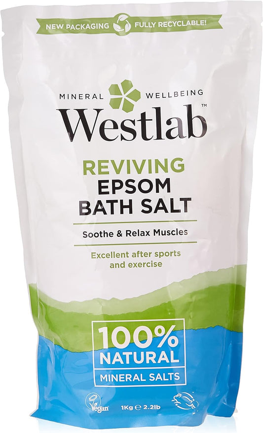 Westlab bath salt 1kg, A well known salt used for muscle relaxation, sports injuries and recovery in the bath