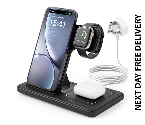 Wireless Charger, 3 in 1 Charging Station, 15W Qi Fast Foldable Magnetic Stand Dock for iPhone 15 14 13 12 11 Pro Max XS XR X 8 Plus, iWatch 9 8 7 6 5 4 3 2 SE, AirPods 3 2 Pro Astrohue(With Adapter)