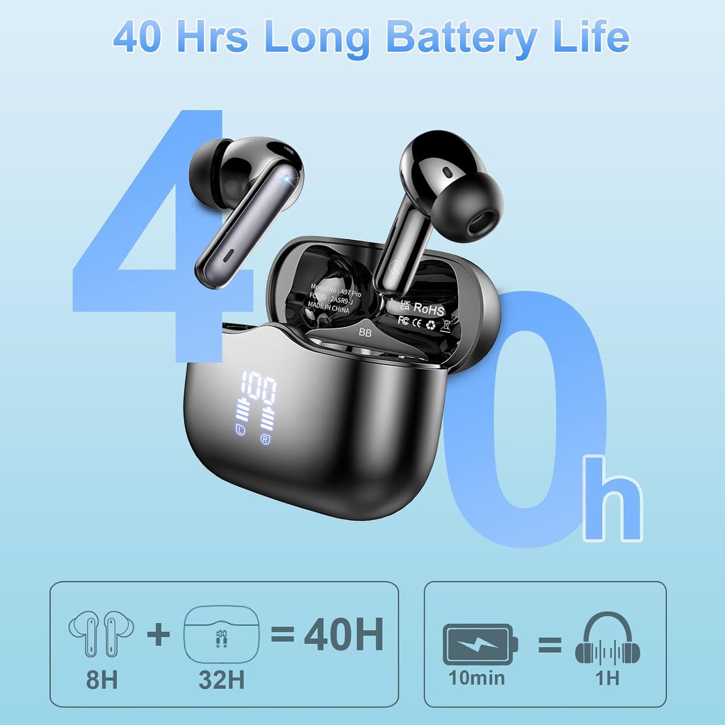 Wireless Earbuds, Bluetooth 5.3 Headphones in Ear with HiFi Stereo Deep Bass.