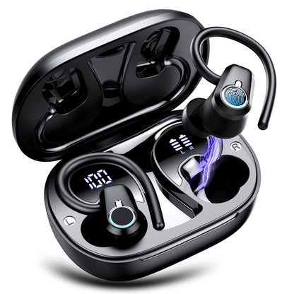 Wireless Earbuds, 2023 Earphones Bluetooth 5.3 Headphones Wireless, Earbuds with Earhooks,Waterproof Stereo Headphones Sport, Dual LED Display, Black