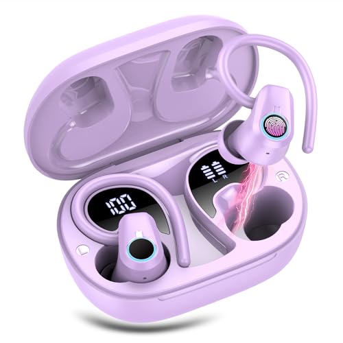 Wireless Earbuds, 2023 Earphones Bluetooth 5.3 Headphones Wireless, Earbuds with Earhooks,Waterproof Stereo Headphones Sport, Dual LED Display, Black