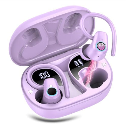 Wireless Earbuds, 2023 Earphones Bluetooth 5.3 Headphones Wireless, Earbuds with Earhooks,Waterproof Stereo Headphones Sport, Dual LED Display, Black