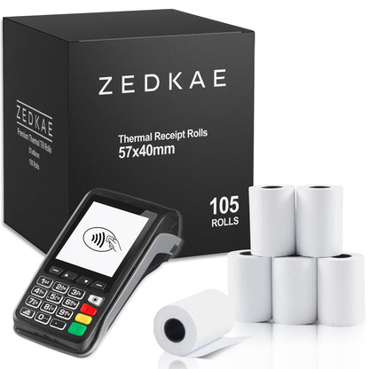 ZEDKAE 57 x 40mm Thermal Till Rolls for PDQ Credit Card Machines | Card Receipt Paper Rolls (Pack of 25)