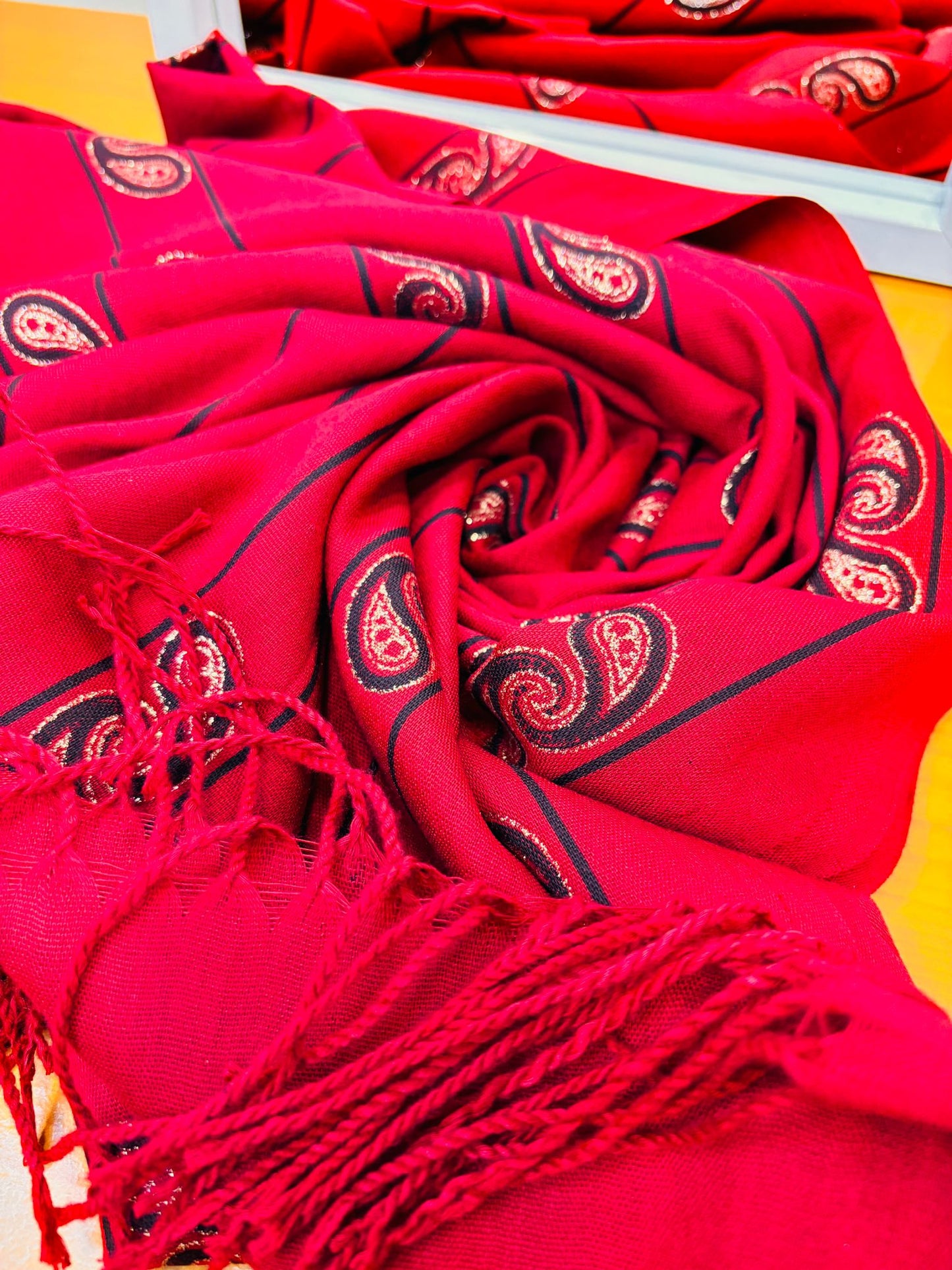 Burgundy Red Mixed Cotton Hijab with Golden Print Bold,Elegant, Comfortable 1 PC