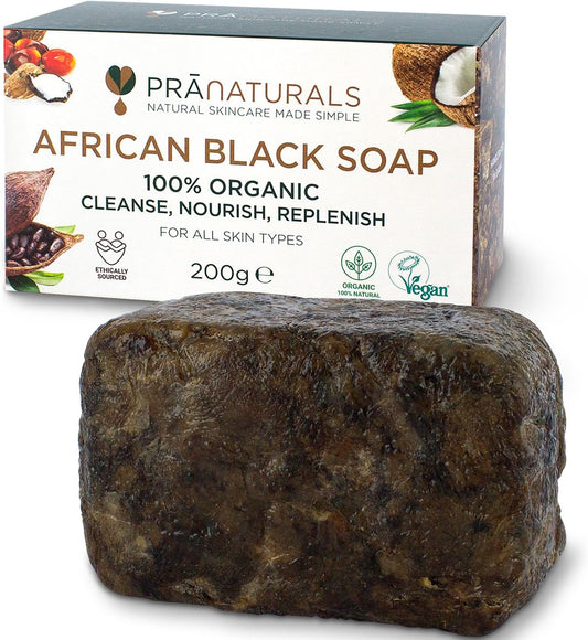 Organic Raw African Black Soap 200G, Ethically Sourced Hand Pranaturals 100%