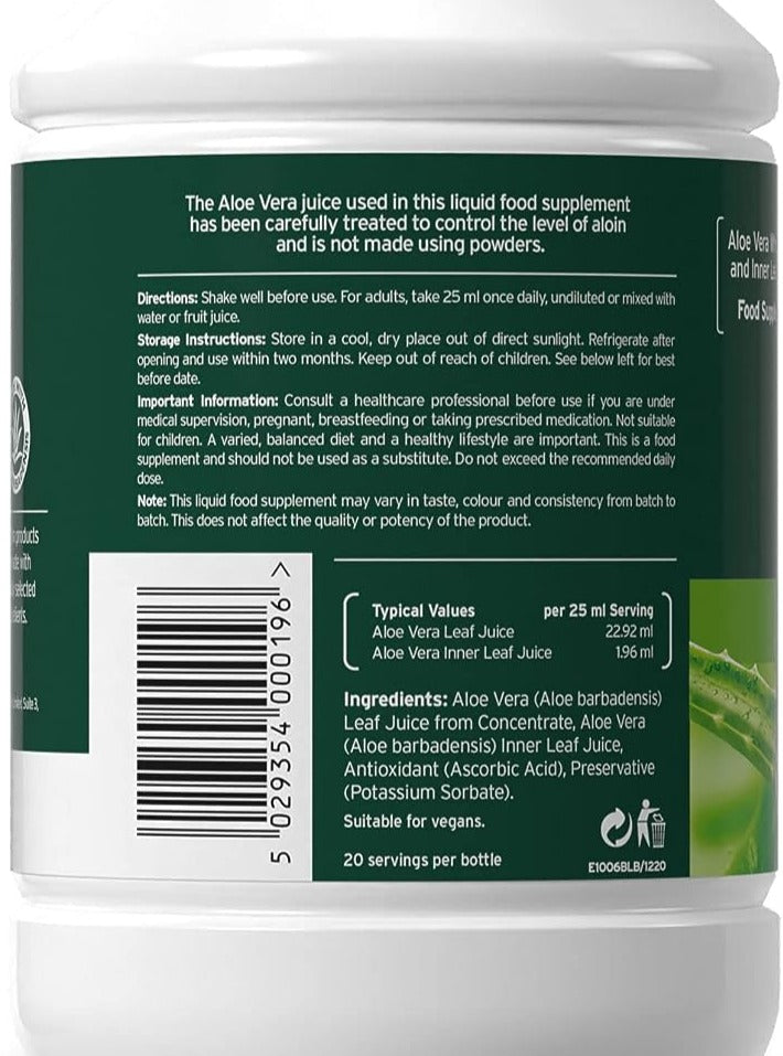 Aloe Vera Maximum Strength Juice Natural Vegan Cruelty Free Food Supplement pura