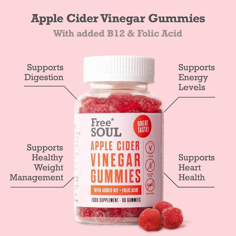 Apple Cider Vinegar Gummies with The Mother 1000mg Enhanced with Vitamin B12 & Folic Acid | 60 High Strength ACV Vegan Capsules with Pomegranate & Beetroot Powder | Natural Ingredients.