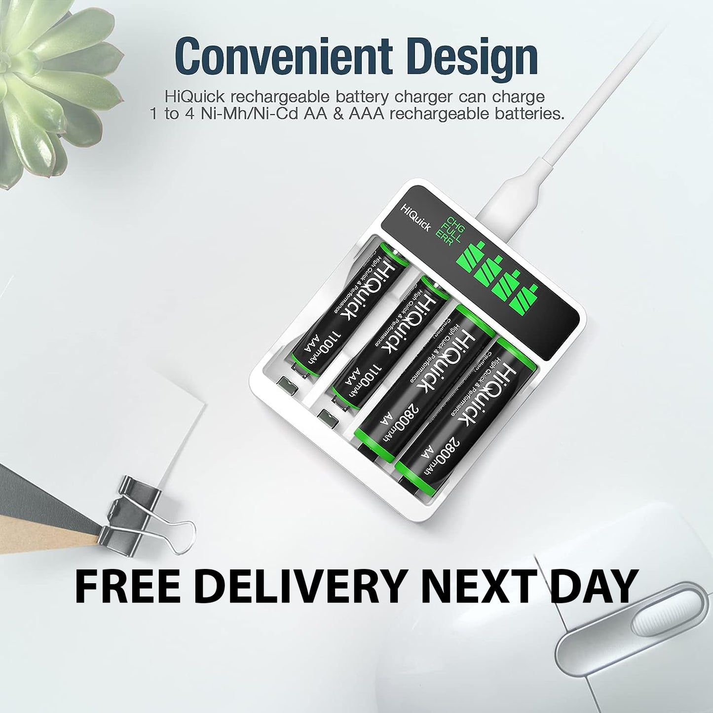 Battery Charger for AA & AAA Rechargeable Batteries Smart USB Automatic  4-slot