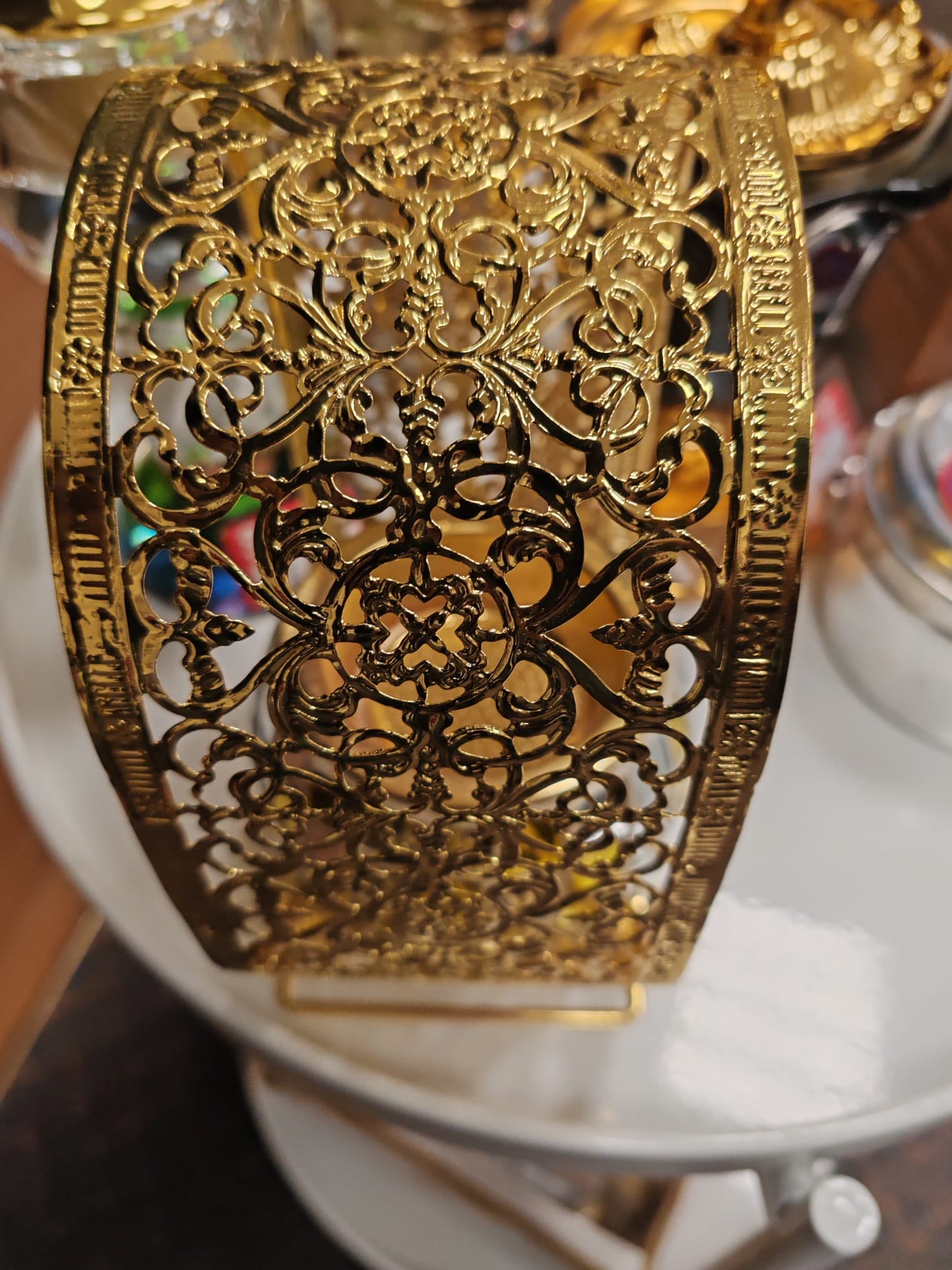 Bukhoor Burner Gold Mosaic Glass Tealight Candle Holder with Ornate Frame.