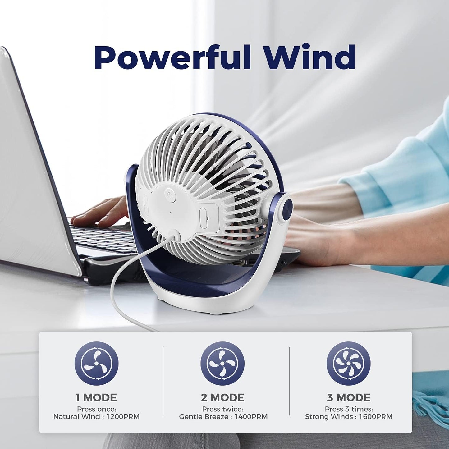 OCOOPA USB Desk Table Fan with Strong Airflow & Quiet Operation, Portable Cooling Fan