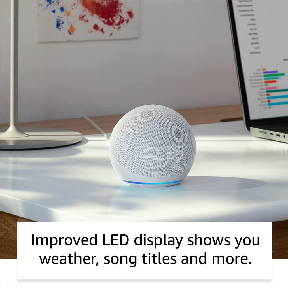 Echo Dot with clock (5th generation, 2022 release) | Bigger vibrant sound Wi-Fi and Bluetooth smart speaker and Alexa | Cloud Blue