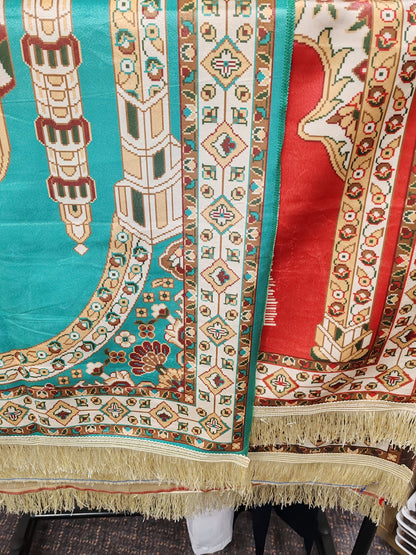 Islamic Prayer Mat (Janamaz/Sajjada) – Teal &amp; Gold Mosque Design | Soft, Non-Slip Muslim Prayer Rug for Daily Salat.