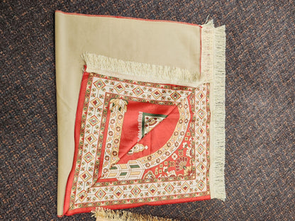 Islamic Prayer Mat (Janamaz/Sajjada) – Red & Gold Mosque Design | Soft, Non-Slip Muslim Prayer Rug for Daily Salat.