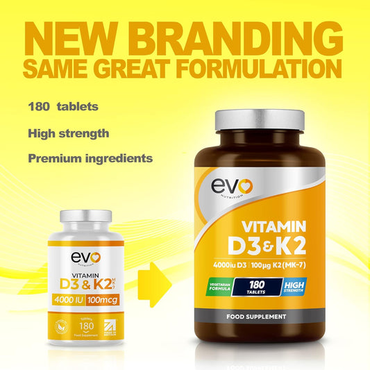 Vitamin D3 4000iu & Vitamin K2 100ug (MK7) |180 Vitamin D3 K2 Vegetarian Tablets
