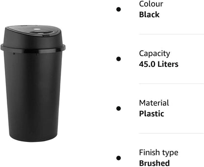 KITCHEN BIN Touch Top Bin a versatile and sleek solution to your waste disposal needs. Ideal for home, office, school, kitchen, or bathroom use, this freestanding round bin boasts a generous 45-litre capacity, ensuring you have ample space for daily waste.