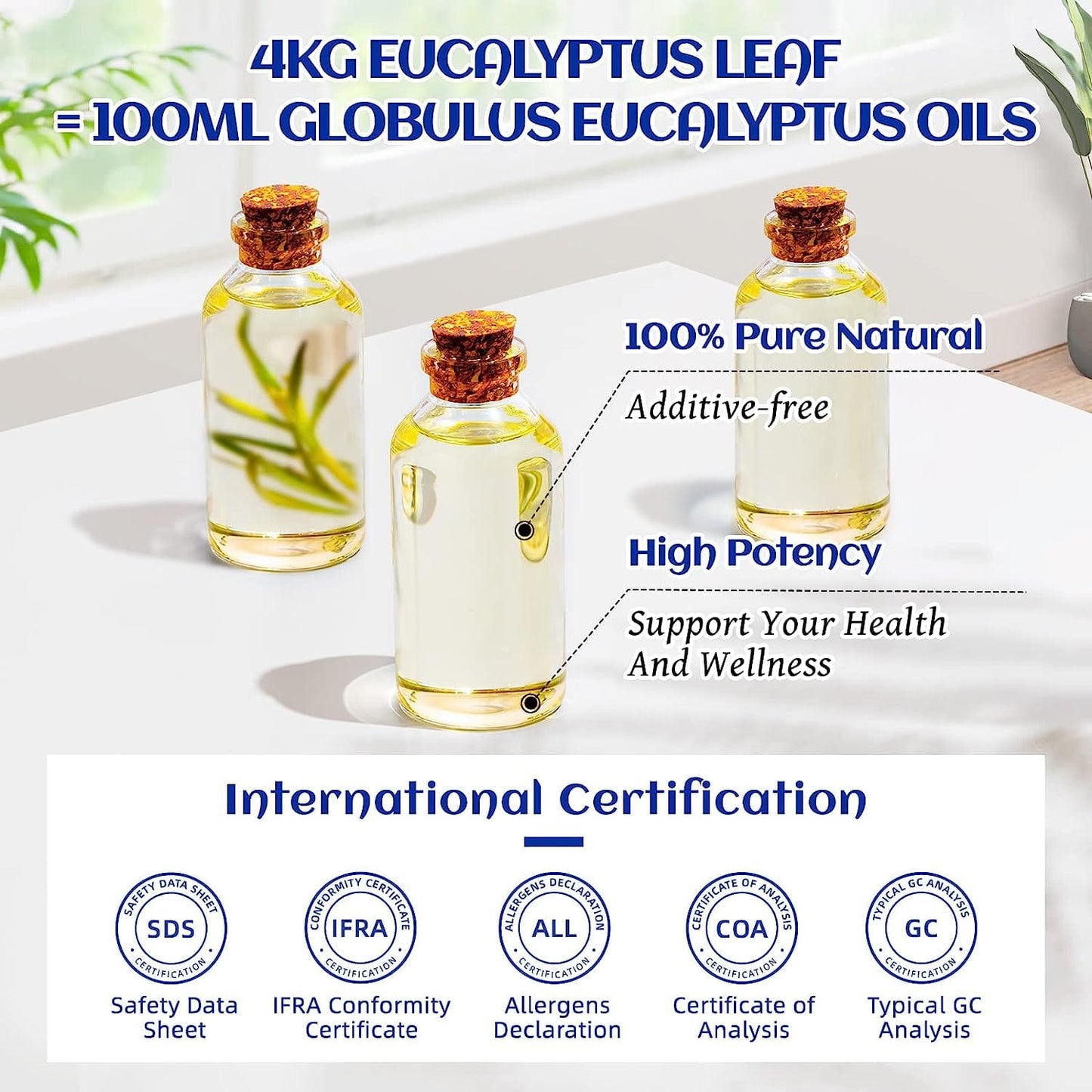 Eucalyptus Essential Oil, 100% Pure Natural for Diffuser, Humidifier, Aromatherapy, Hair, Body, Bath, Skin Care -HIQILI (100ML)3.38 Fl. Oz