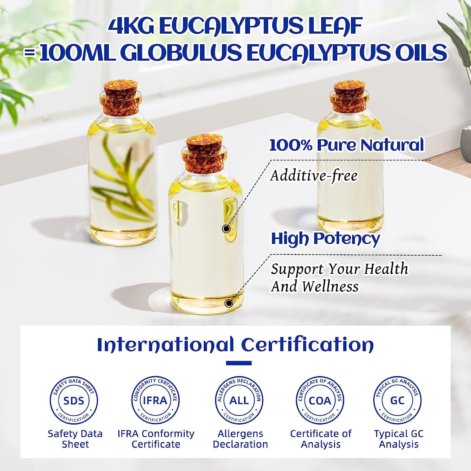 Eucalyptus Essential Oil, 100% Pure Natural for Diffuser, Humidifier, Aromatherapy, Hair, Body, Bath, Skin Care -HIQILI (100ML)3.38 Fl. Oz