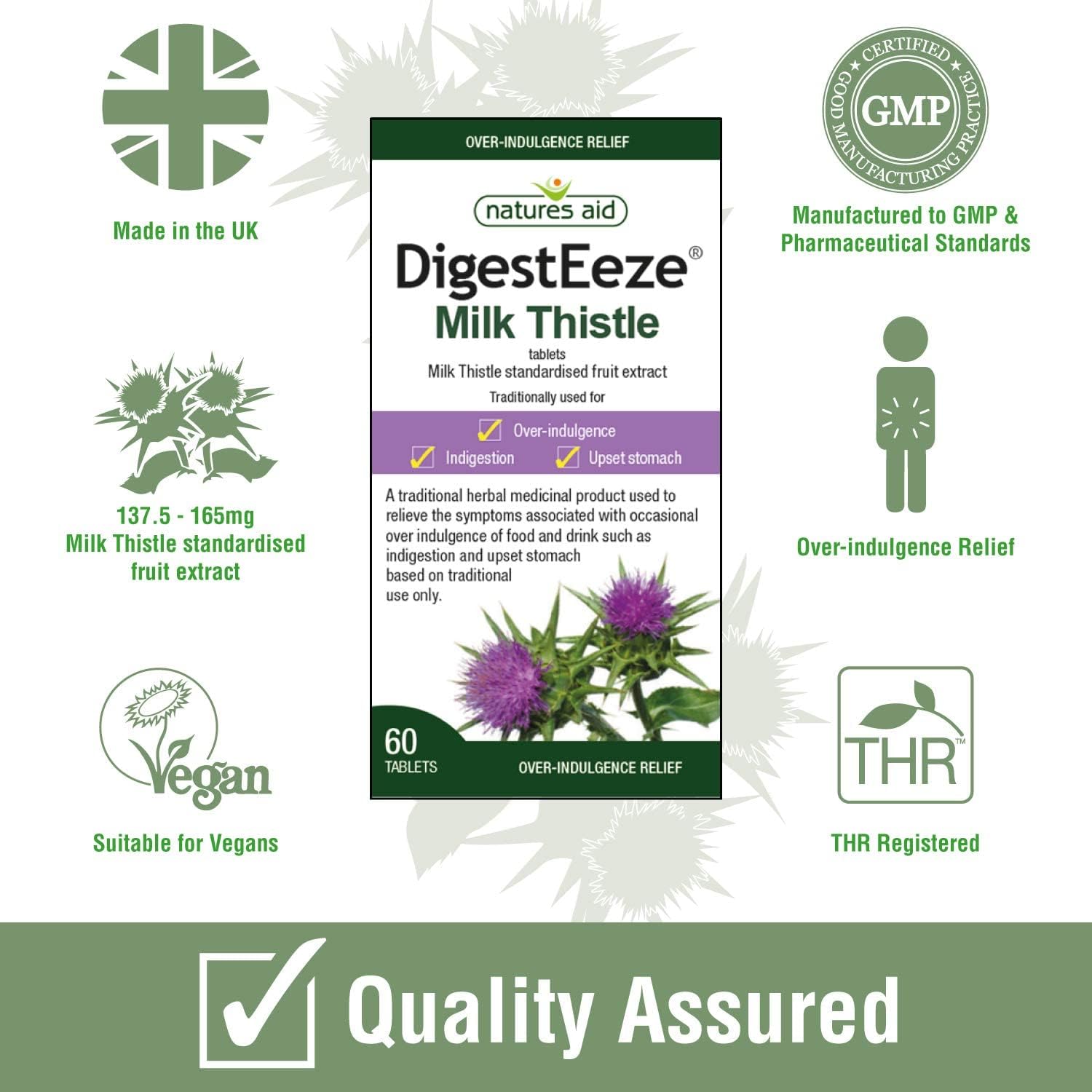 Natures Aid DigestEeze Milk Thistle 150mg Extract Pack of 60 Tablets