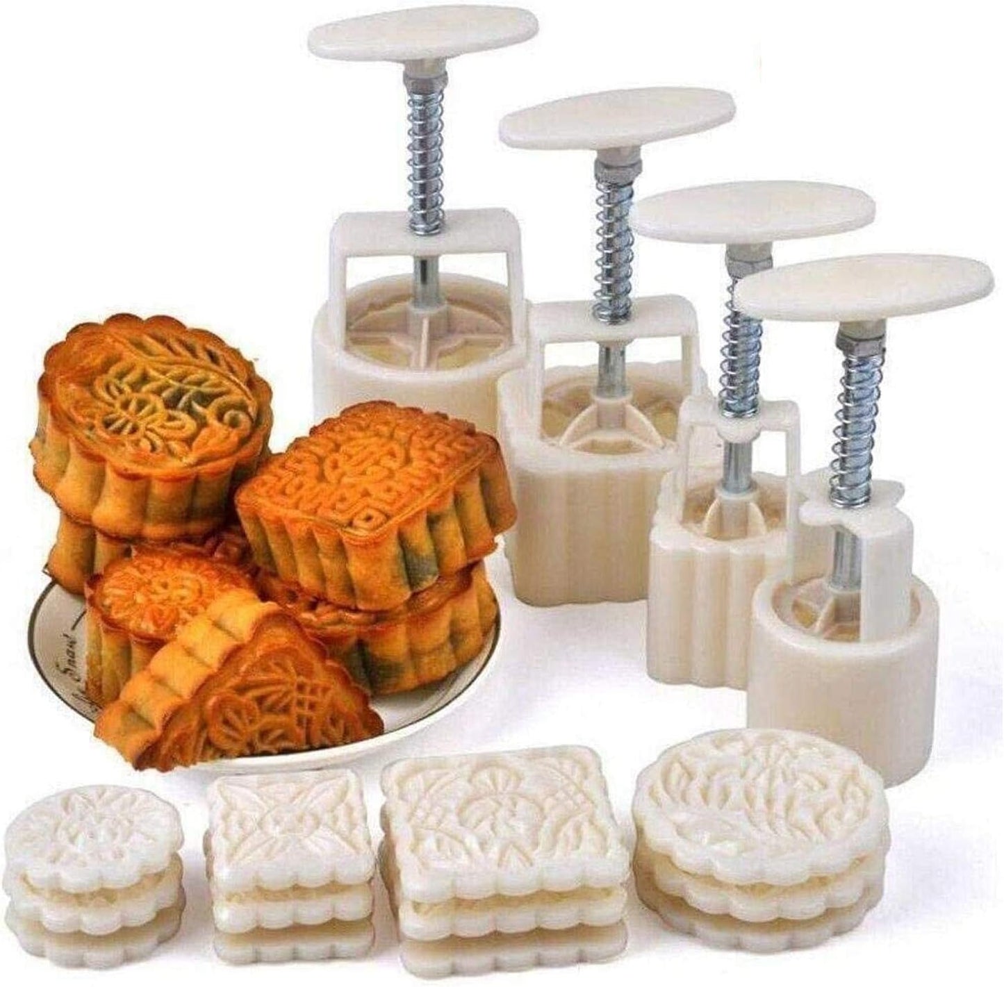 Moon Cake Mold Baking Mold Christmas Cookie Maker Tool 4 Set with 12 Stamps