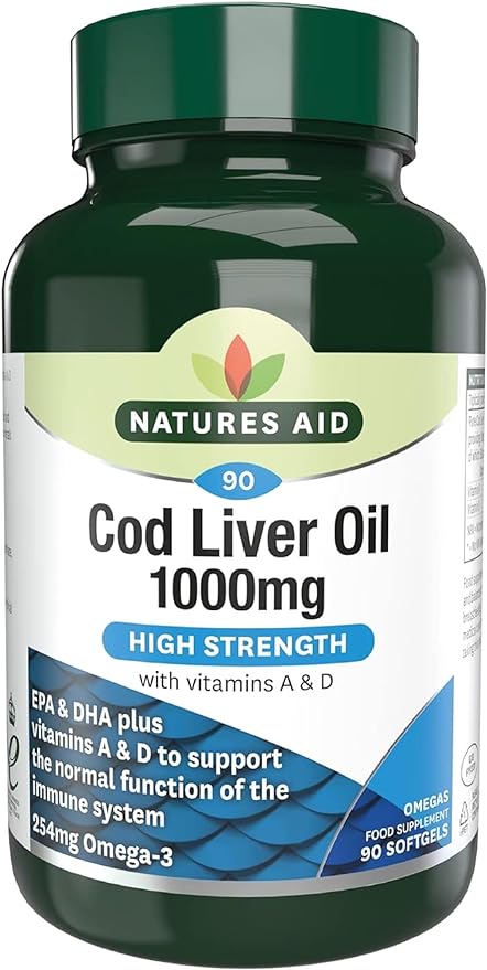 Natures Aid Cod Liver Oil, 1000 mg, 90 Softgel Capsules (High Strength, 254 mg