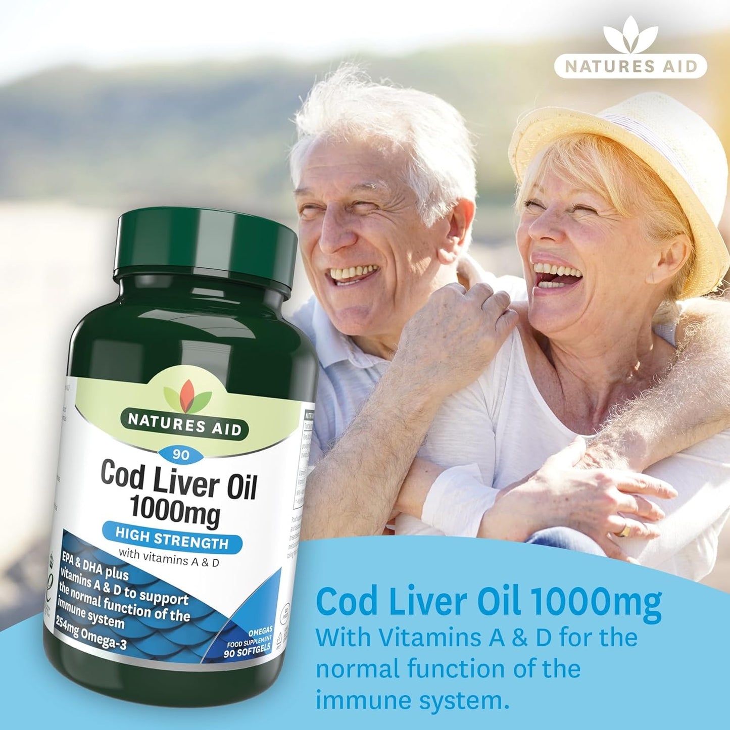 Natures Aid Cod Liver Oil, 1000 mg, 90 Softgel Capsules (High Strength, 254 mg