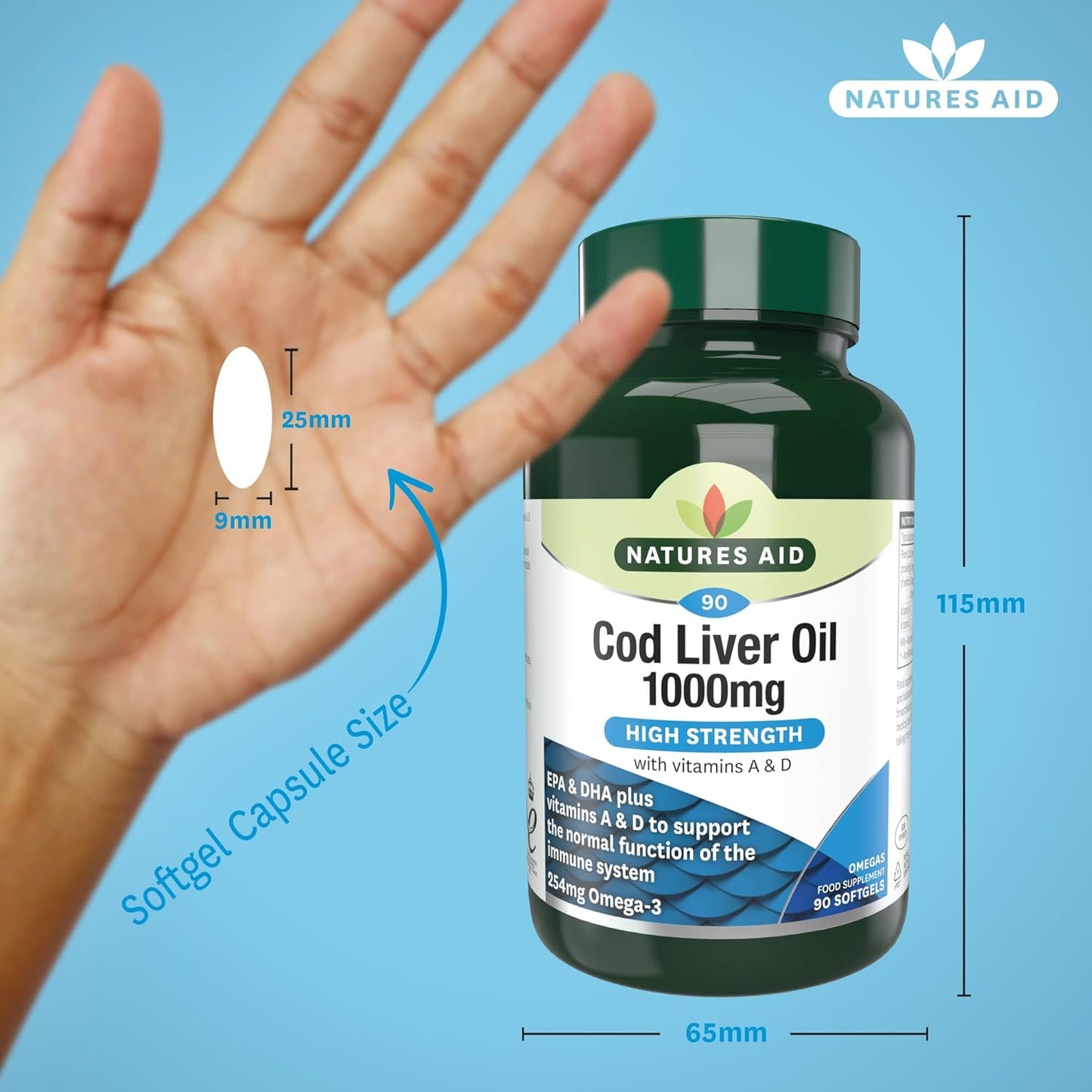 Natures Aid Cod Liver Oil, 1000 mg, 90 Softgel Capsules (High Strength, 254 mg