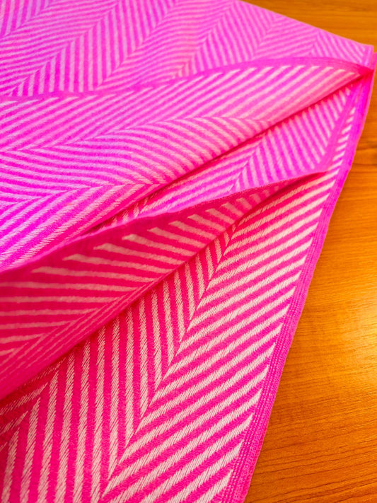 Scarf/Shawl  Vibrant Pink &amp; Cream Herringbone | Soft Wool-Blend Wrap with Fringe