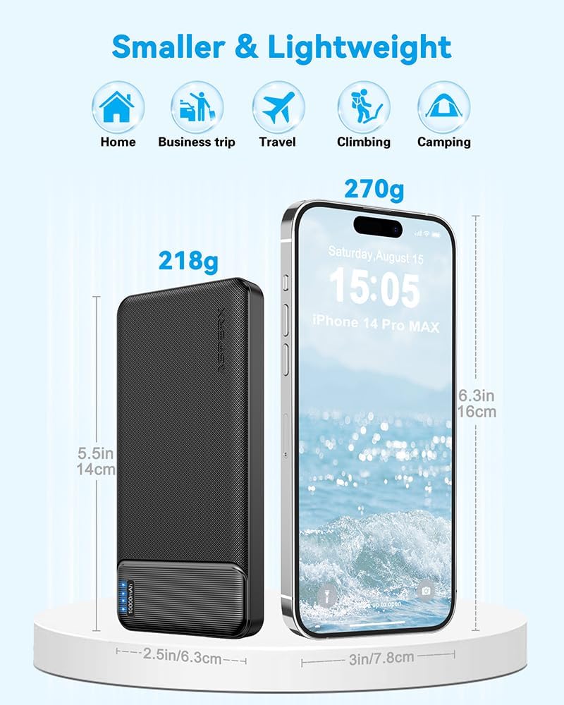 Power Bank Portable Charger Fast Charging 10000mAh, AsperX 2-Pack,USB C Input and Output.