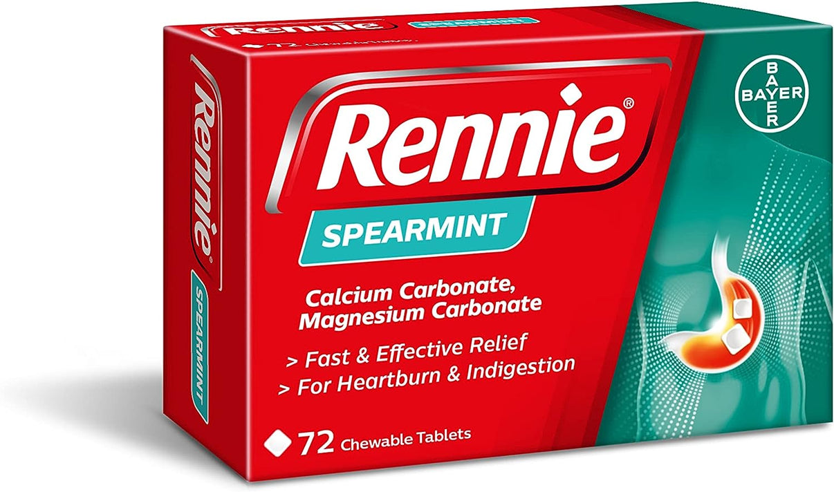 Rennie Antacids Spearmint Flavour72 Count Acidity Heartburn Digestive