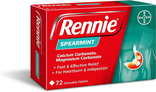 Rennie Antacids Spearmint Flavour72 Count Acidity Heartburn Digestive Pack of 1