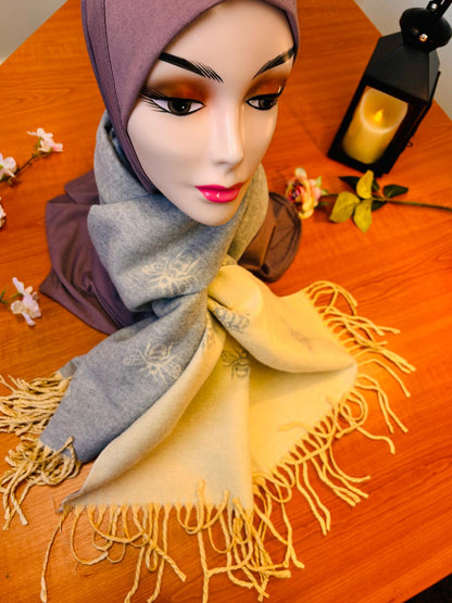 Scarf/Shawl pashmina Reversible Light Cream & Gray Bee Print for winter