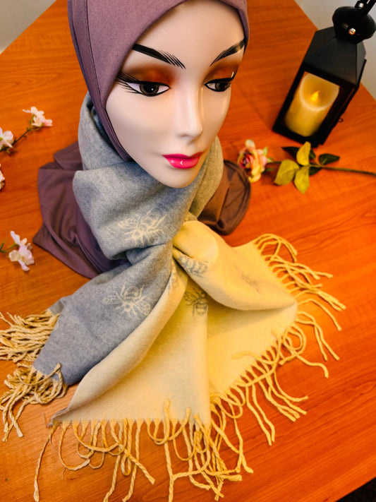 Scarf/Shawl pashmina Reversible Light Cream & Gray Bee Print for winter