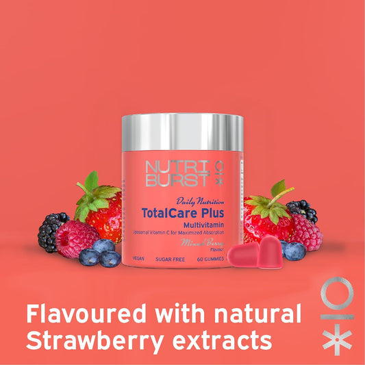 Nutriburst TotalCarePlus - Multivitamin with Vitamin C, D, B12 + Zinc - Immune System Support - Berry Flavour - 60 Gummies 1 Month Supply - Suitable for Vegans