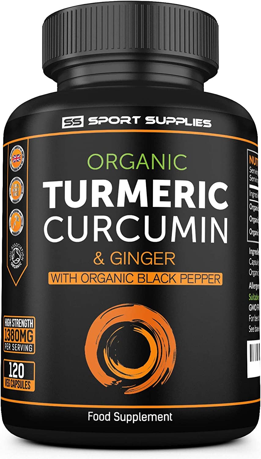 Organic Turmeric Capsules Pepper Black Curcumin Ginger High Strength Vegan 120