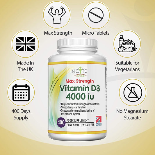 Vitamin D3 4000 iu - Vitamin D Tablets Vegetarian - Vitamin D Supplements - Immune System Booster