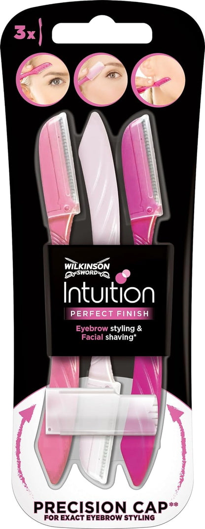 WILKINSON SWORD - Intuition Eyebrow Shaper for Women | Facial Hair Remover and Trimmer | Exfoliating Dermaplaning Tool | Pack of 3 Disposable Razors